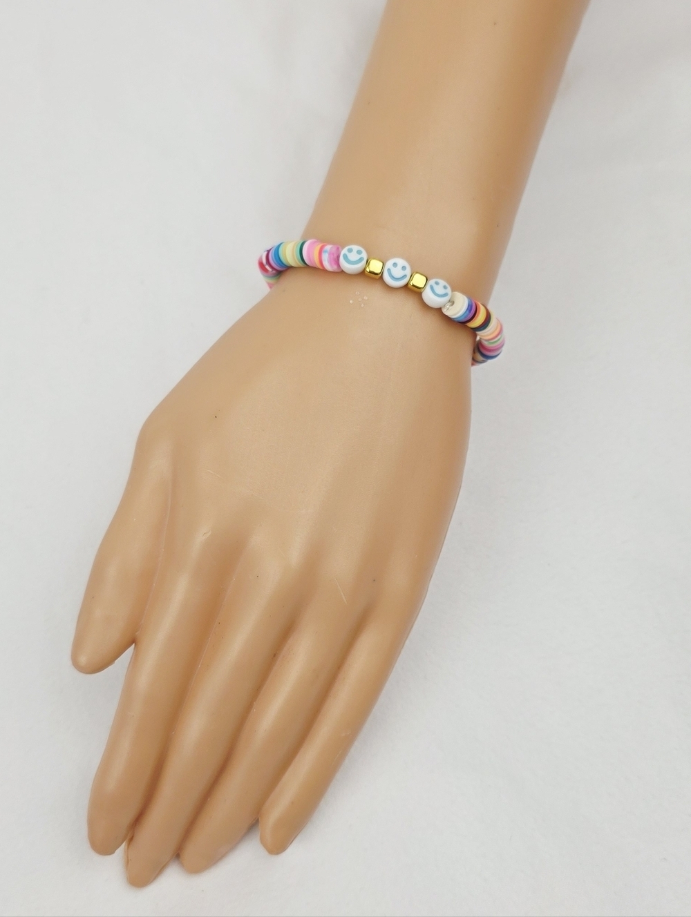 Handmade Clay Bead Smiley Face Multi Color Bracelet